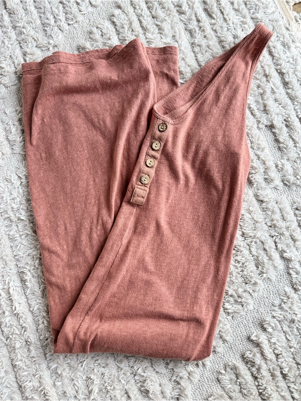 Faherty Terracotta Ribbed Maxi Dress with Button Placket